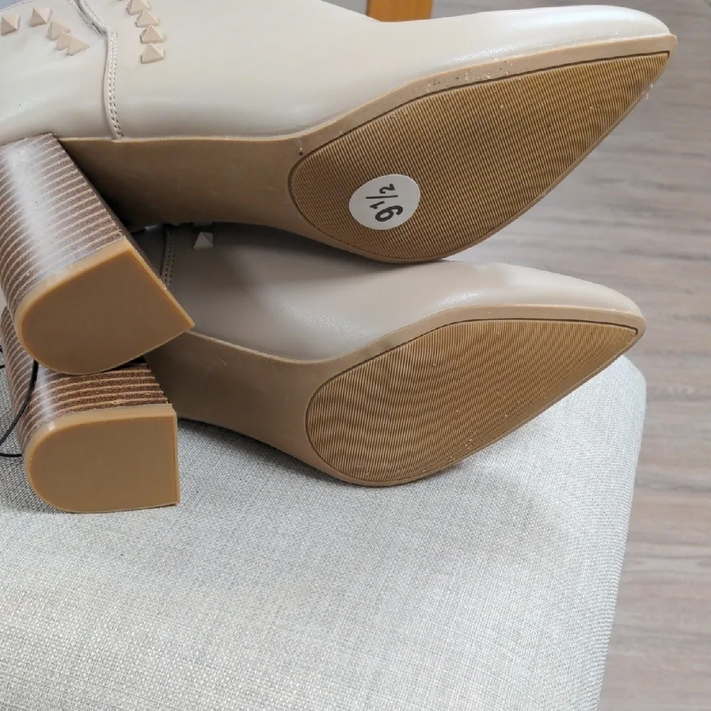 Cream Stiletto Ankle Boots with Gold Studs - Picture 5 of 5